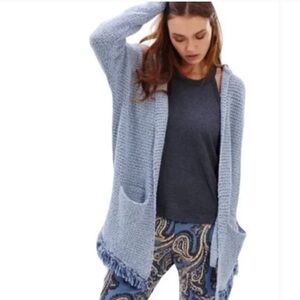 Free People Blue fringe hooded sweater